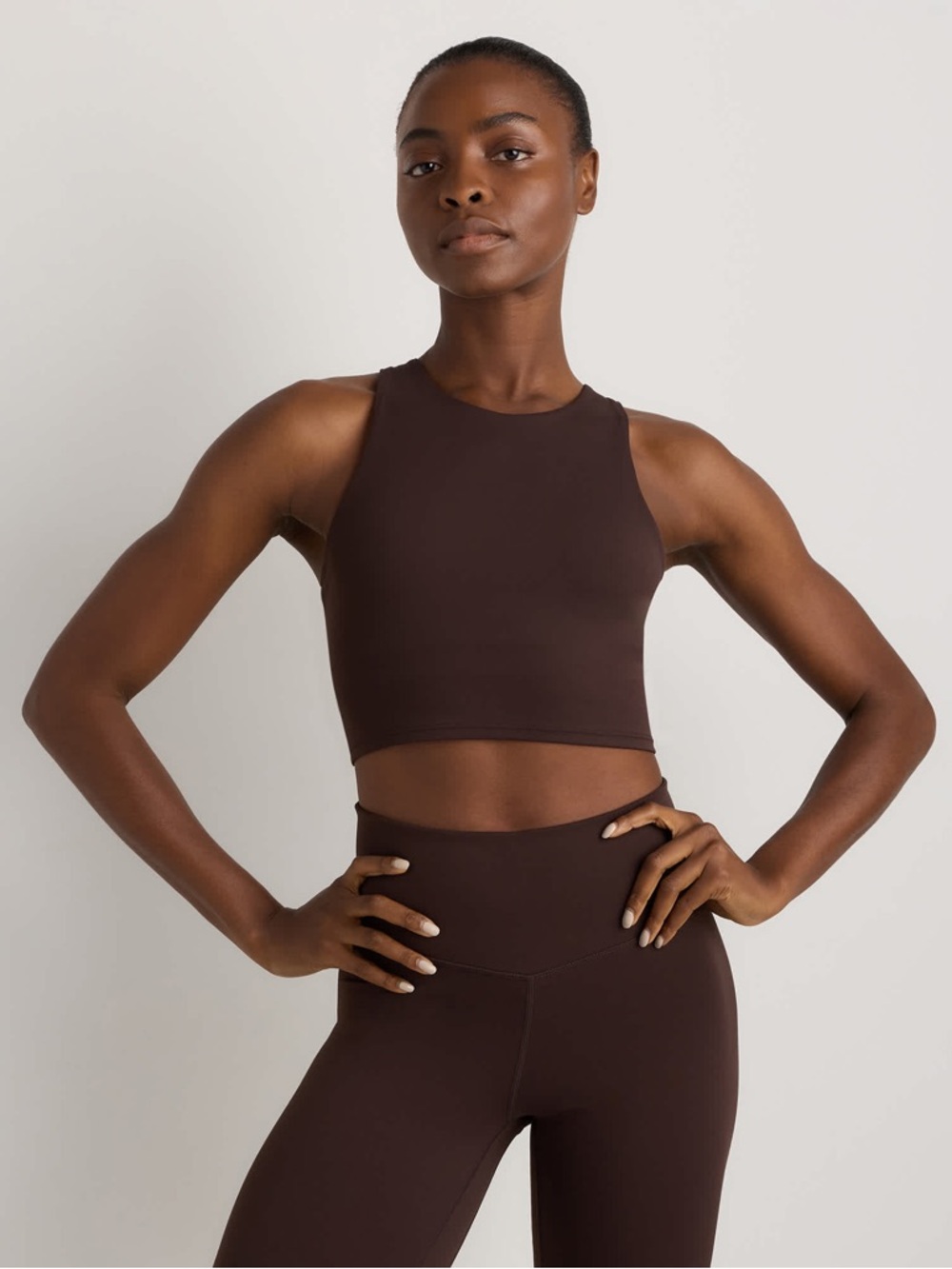Quince Ultra Form High Neck Crop Tank Espresso Sz L NEW